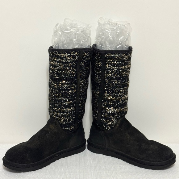 UGG Australia CAMAYA Women's Black/Gold Suede Knit Sequin BOOTS 1006711 Size 7 - Picture 15 of 16